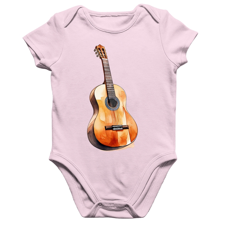 Body Bebê Algodão Violão - Rosa Bebê