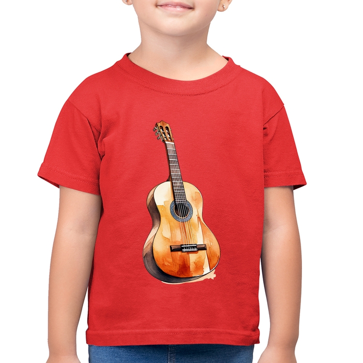 Camiseta Algodão Infantil Violão - Vermelha