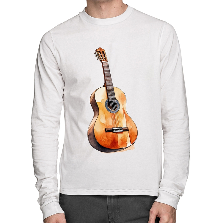 Camiseta Algodão Violão Manga Longa - Branca