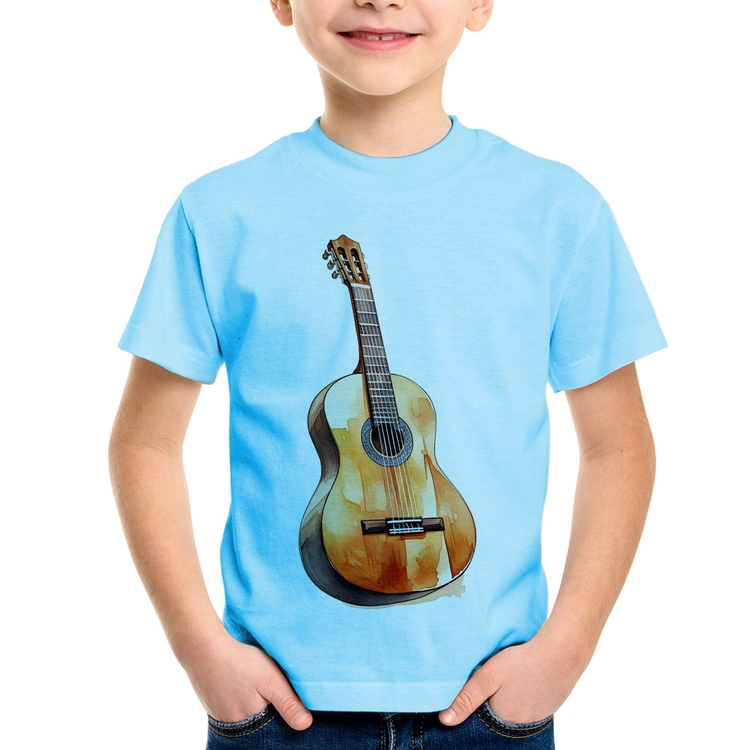 Camiseta Infantil Violão - Azul Bebê