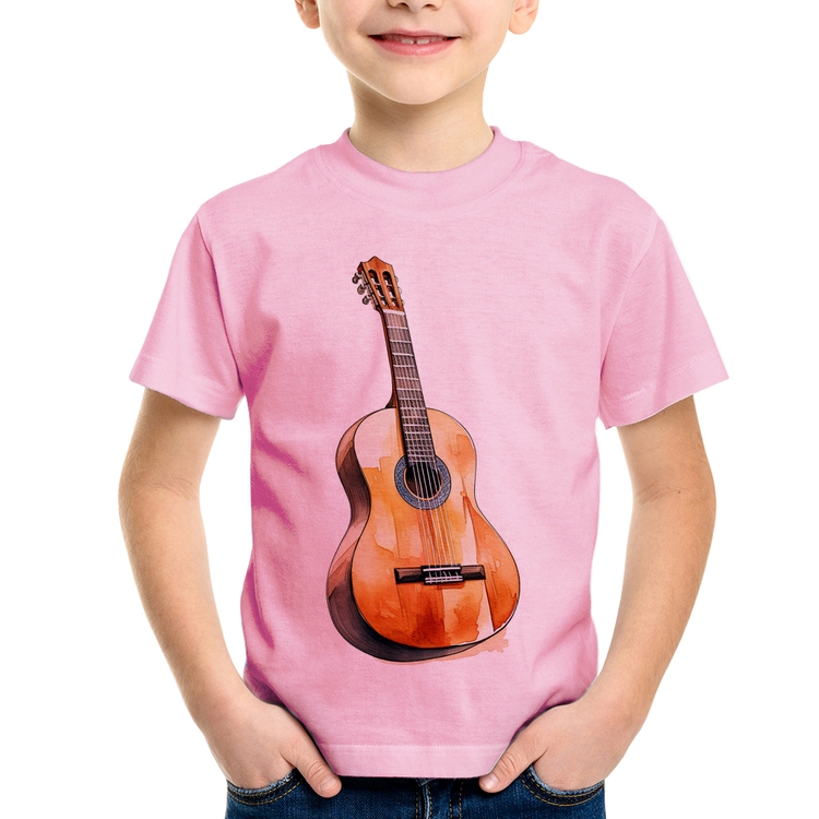 Camiseta Infantil Violão - Rosa Bebê