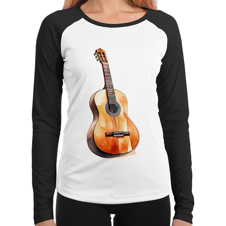 Baby Look Raglan Violão Manga Longa