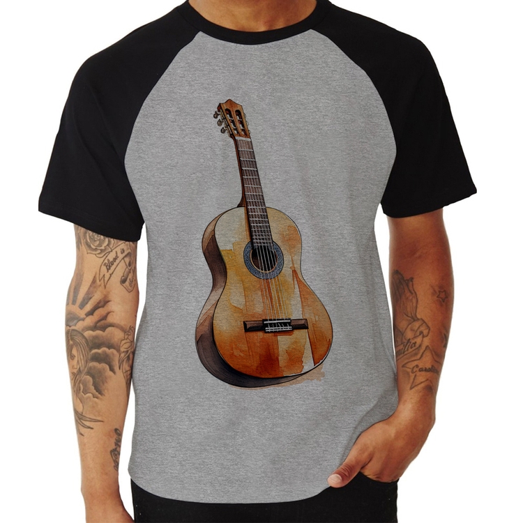 Camiseta Raglan Violão - Cinza/Preto