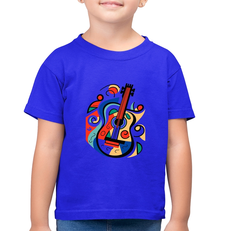 Camiseta Algodão Infantil Violão Colors - Azul Royal