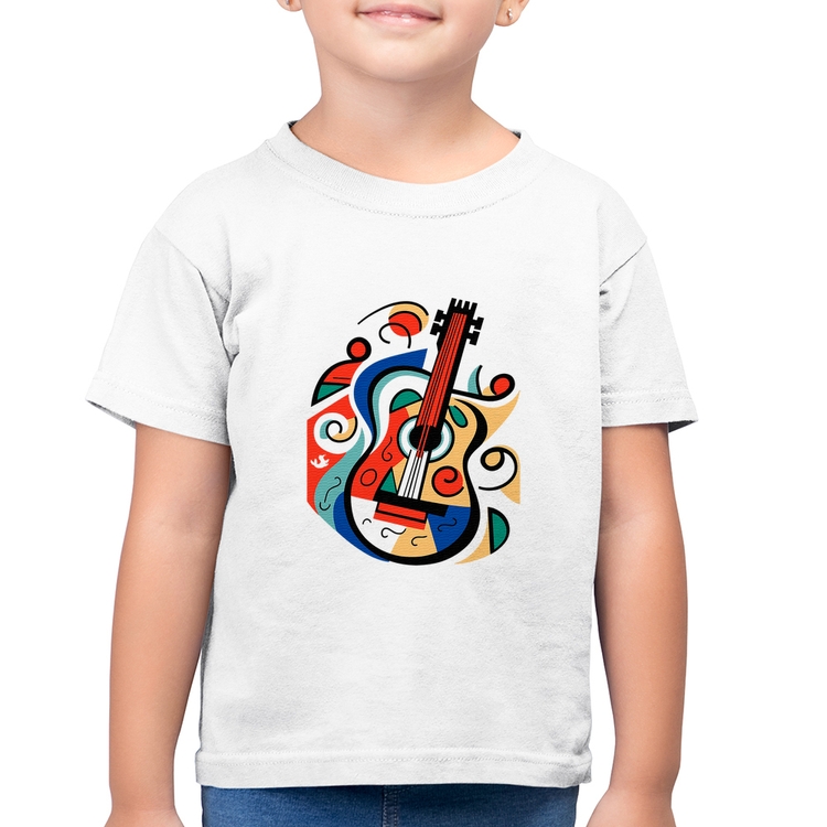 Camiseta Algodão Infantil Violão Colors - Branca
