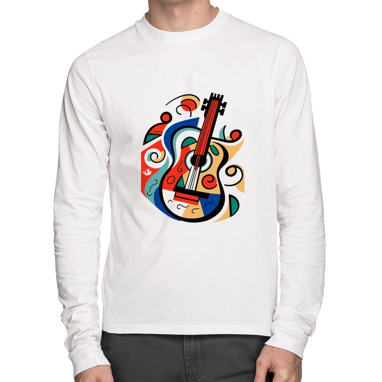 Camiseta Algodão Violão Colors Manga Longa - Branca
