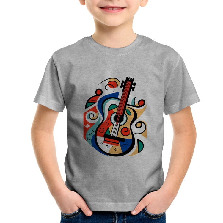 Camiseta Infantil Violão Colors - Cinza