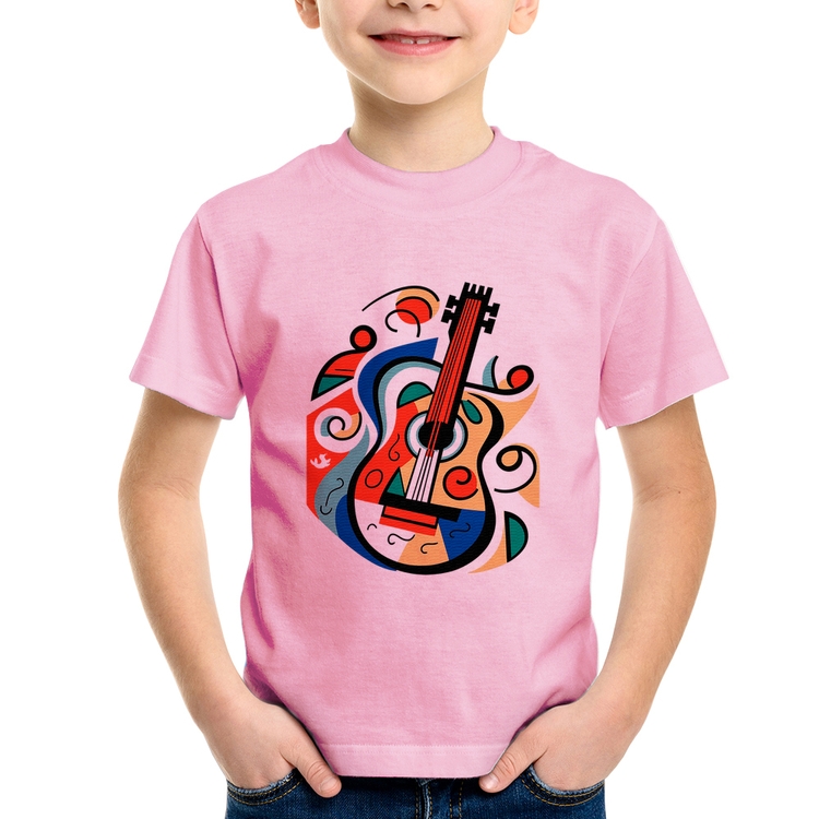 Camiseta Infantil Violão Colors - Rosa Bebê