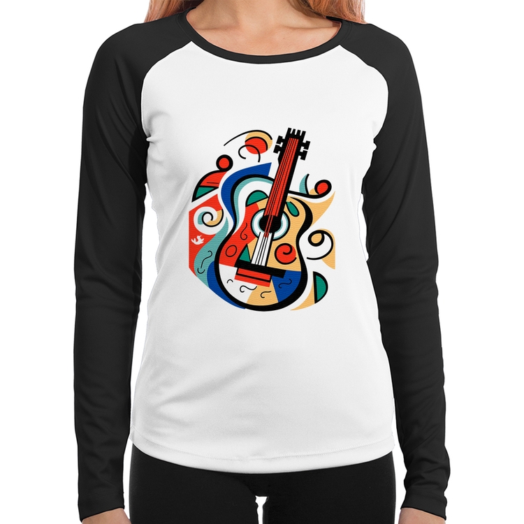 Baby Look Raglan Violão Colors Manga Longa