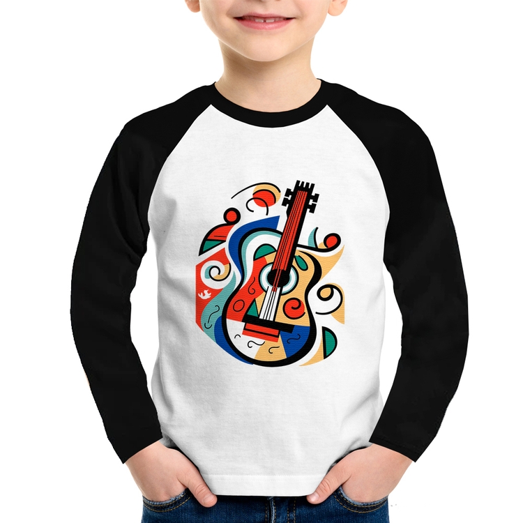Camiseta Raglan Infantil Violão Colors Manga Longa