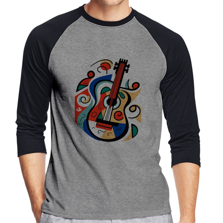Camiseta Raglan Violão Colors Manga 3/4 - Cinza/Preto