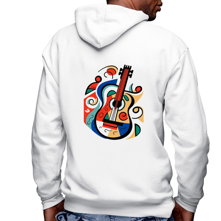 Blusa Moletom Violão Colors Masculina com Capuz e Zíper - Branca