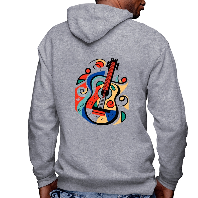 Blusa Moletom Violão Colors Masculina com Capuz e Zíper - Mescla