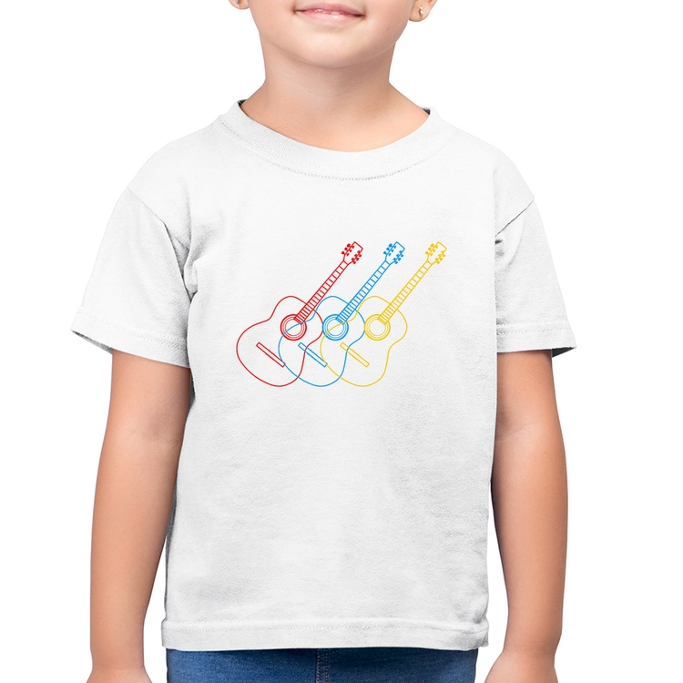 Camiseta Algodão Infantil Violão Cores - Branca