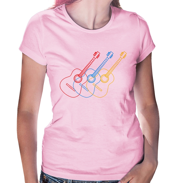 Baby Look Violão Cores - Rosa Bebê