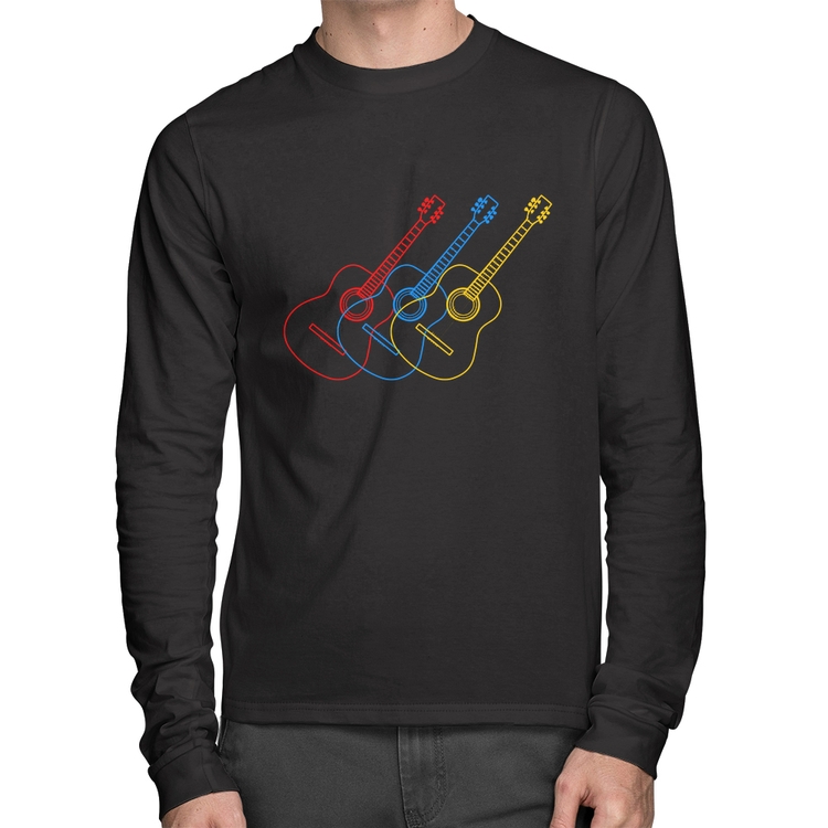 Camiseta Algodão Violão Cores Manga Longa