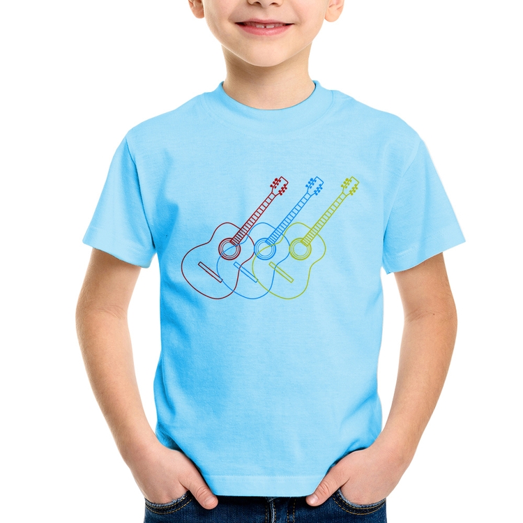 Camiseta Infantil Violão Cores - Azul Bebê