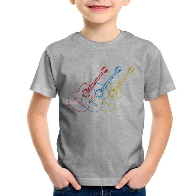 Camiseta Infantil Violão Cores - Cinza
