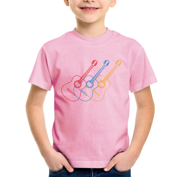 Camiseta Infantil Violão Cores - Rosa Bebê