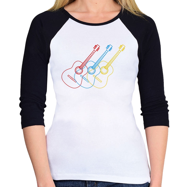 Baby Look Raglan Violão Cores Manga 3/4