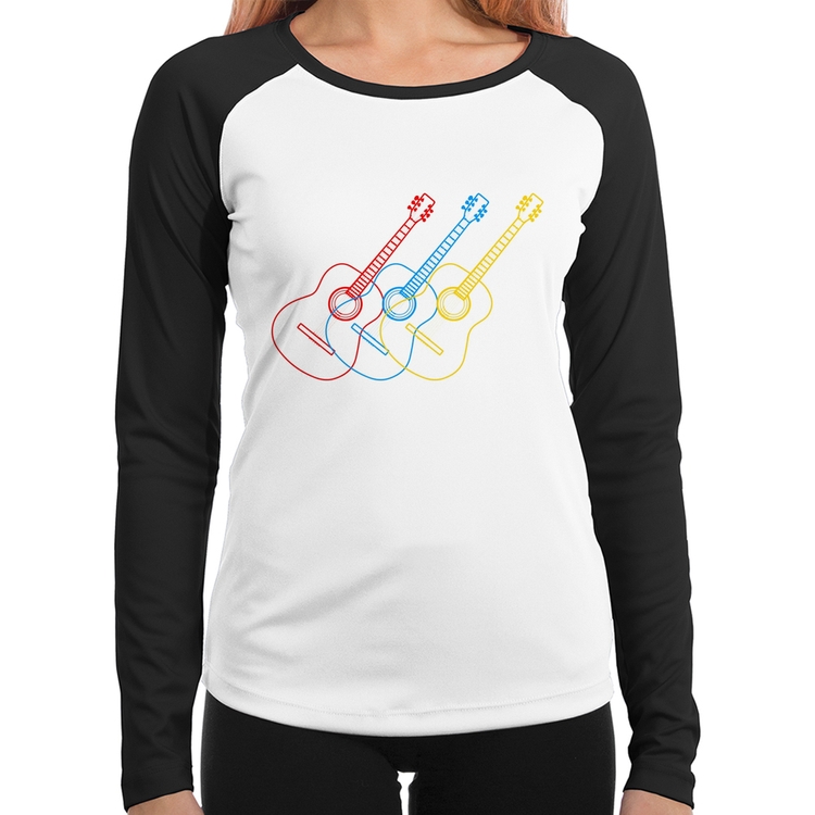 Baby Look Raglan Violão Cores Manga Longa