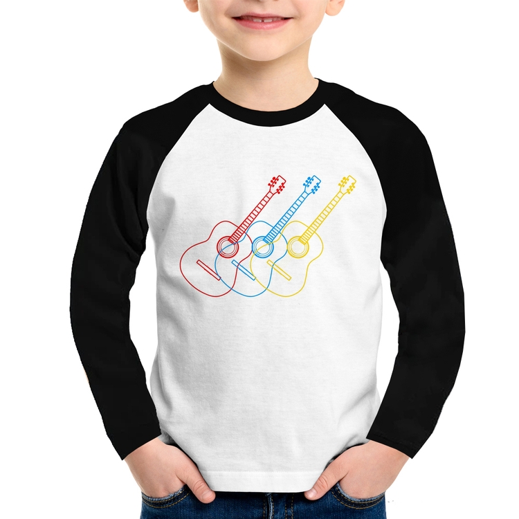 Camiseta Raglan Infantil Violão Cores Manga Longa