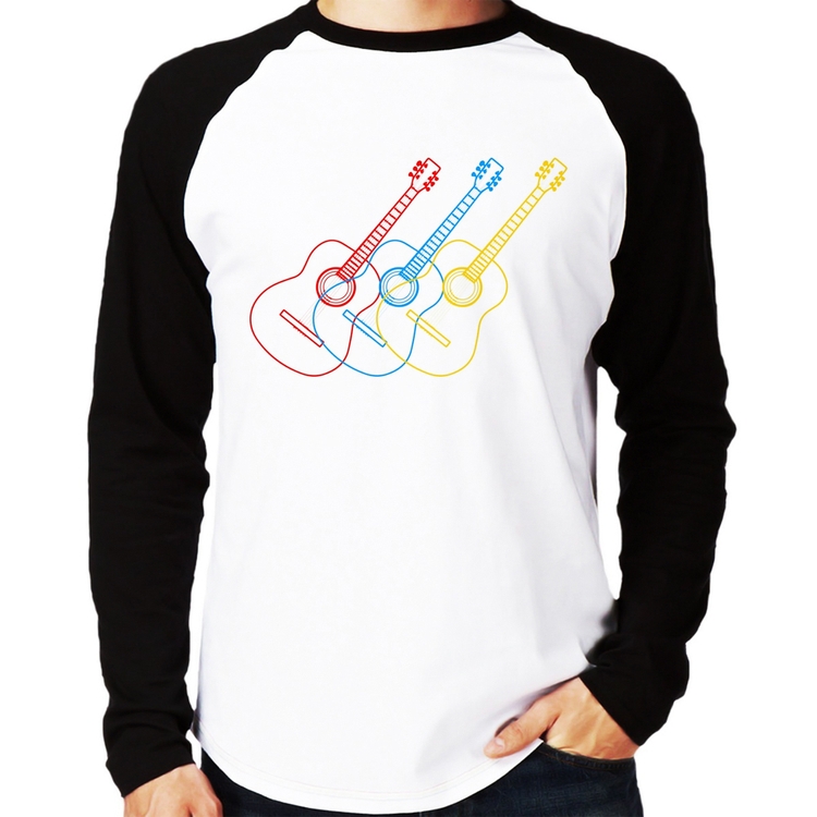 Camiseta Raglan Violão Cores Manga Longa