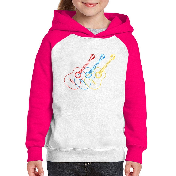 Moletom Infantil Violão Cores - Branco/Rosa