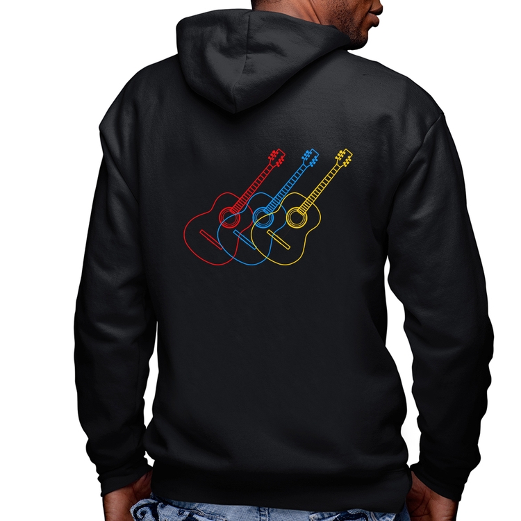 Blusa Moletom Violão Cores Masculina com Capuz e Zíper