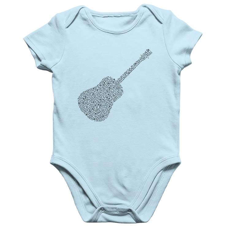 Body Bebê Algodão Violão Notas Musicais - Azul Bebê