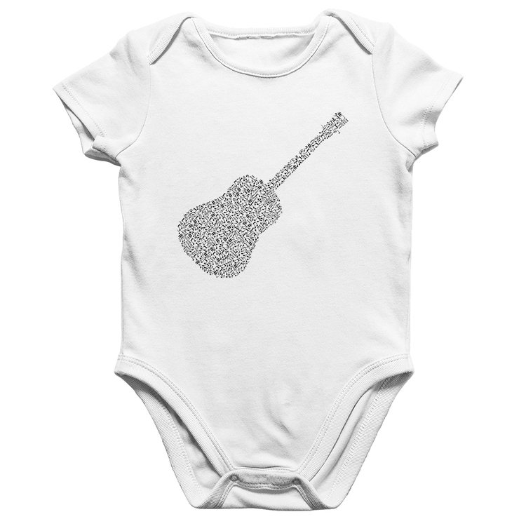 Body Bebê Algodão Violão Notas Musicais - Branco