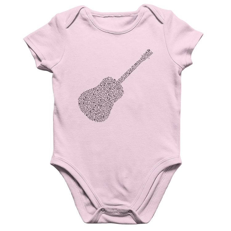 Body Bebê Algodão Violão Notas Musicais - Rosa Bebê