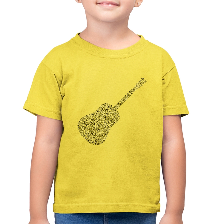 Camiseta Algodão Infantil Violão Notas Musicais - Amarelo Canário