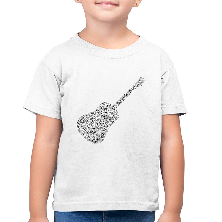 Camiseta Algodão Infantil Violão Notas Musicais - Branca