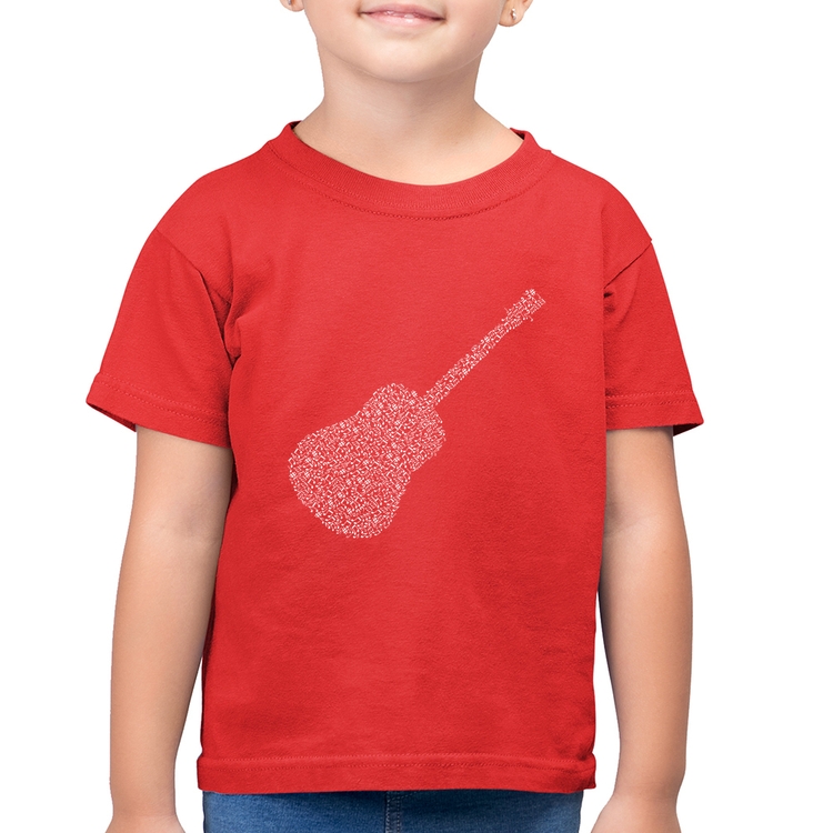 Camiseta Algodão Infantil Violão Notas Musicais - Vermelha
