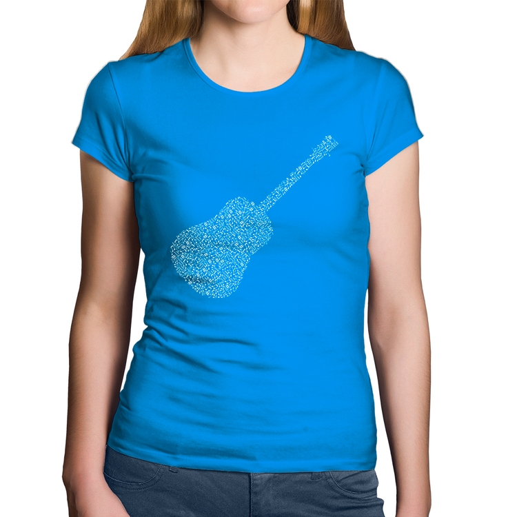 Baby Look Algodão Violão Notas Musicais - Azul