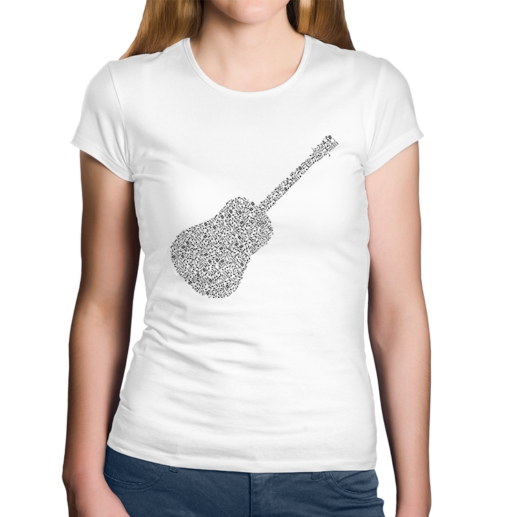 Baby Look Algodão Violão Notas Musicais - Branca