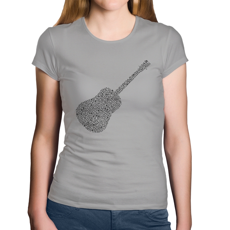 Baby Look Algodão Violão Notas Musicais - Cinza