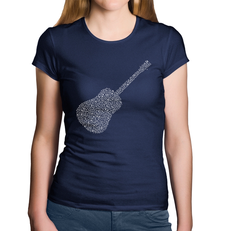 Baby Look Algodão Violão Notas Musicais - Marinho