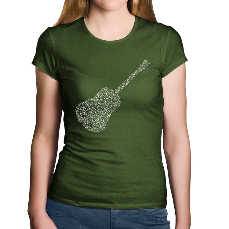 Baby Look Algodão Violão Notas Musicais - Musgo