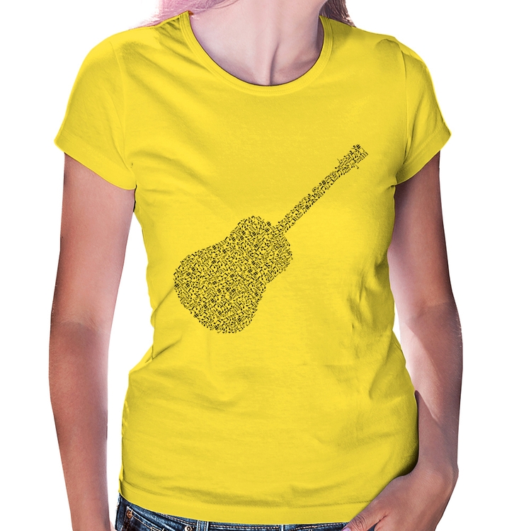 Baby Look Violão Notas Musicais - Amarela