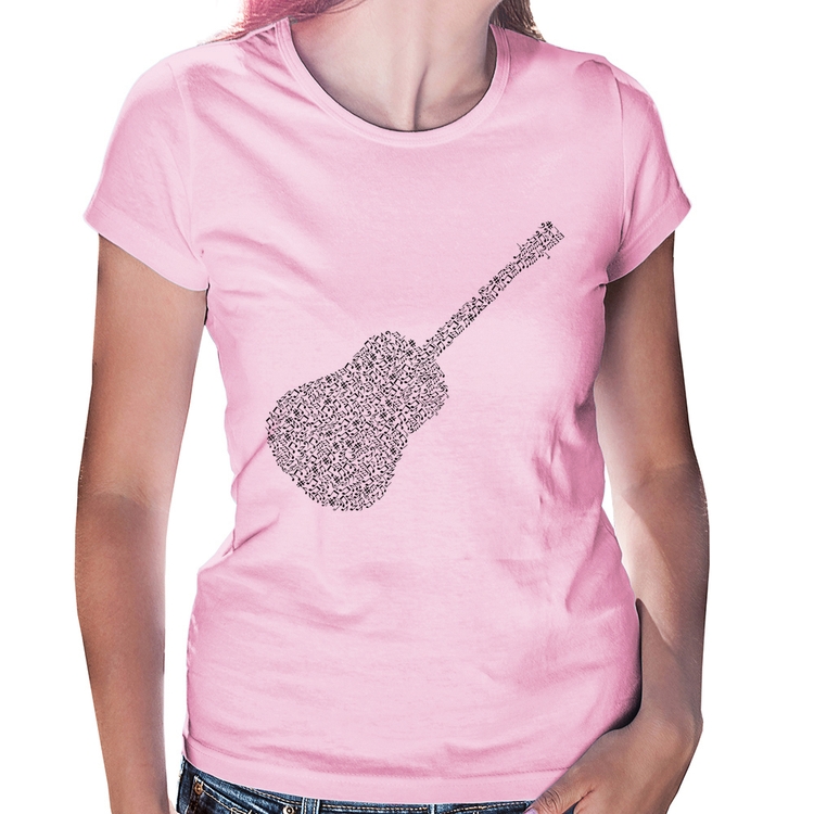 Baby Look Violão Notas Musicais - Rosa Bebê