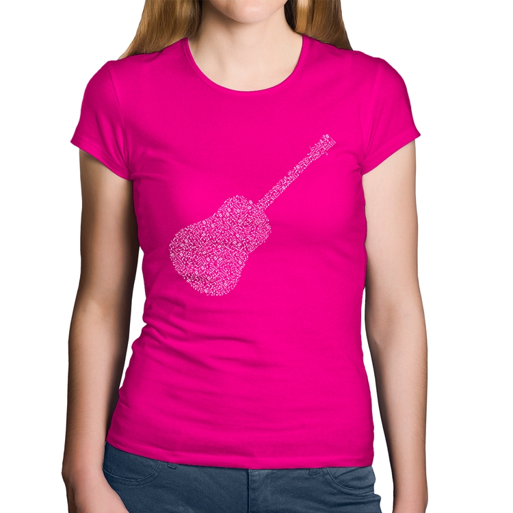 Baby Look Algodão Violão Notas Musicais - Rosa