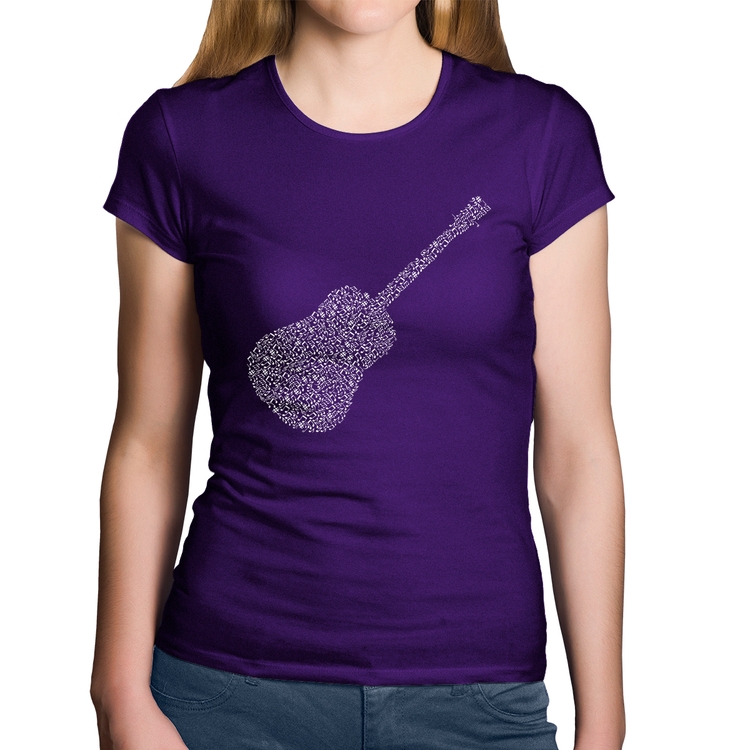 Baby Look Algodão Violão Notas Musicais - Roxa