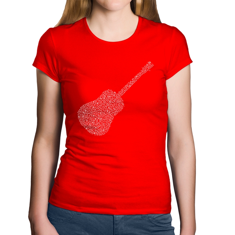 Baby Look Algodão Violão Notas Musicais - Vermelha