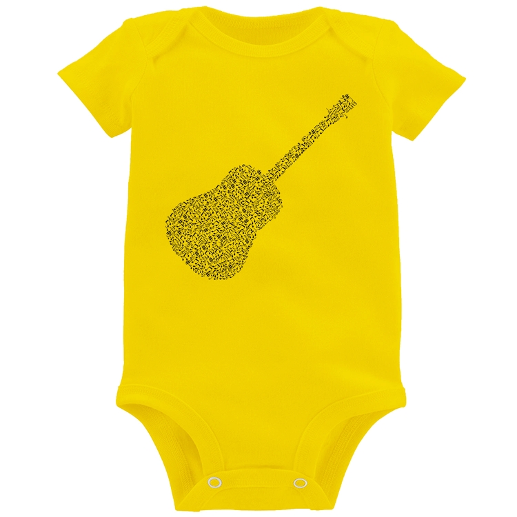 Body Bebê Violão Notas Musicais - Amarelo