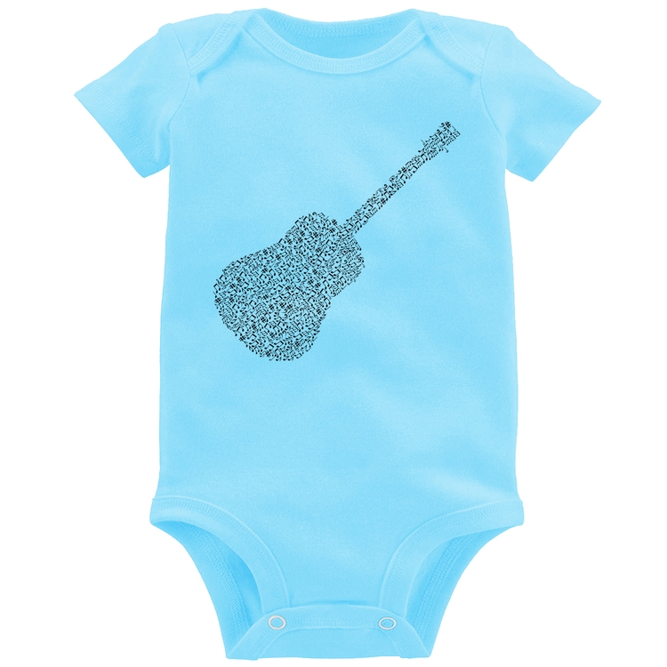Body Bebê Violão Notas Musicais - Azul Bebê
