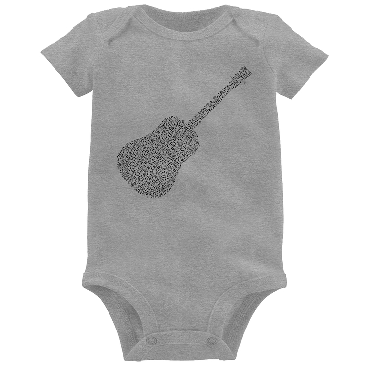 Body Bebê Violão Notas Musicais - Cinza