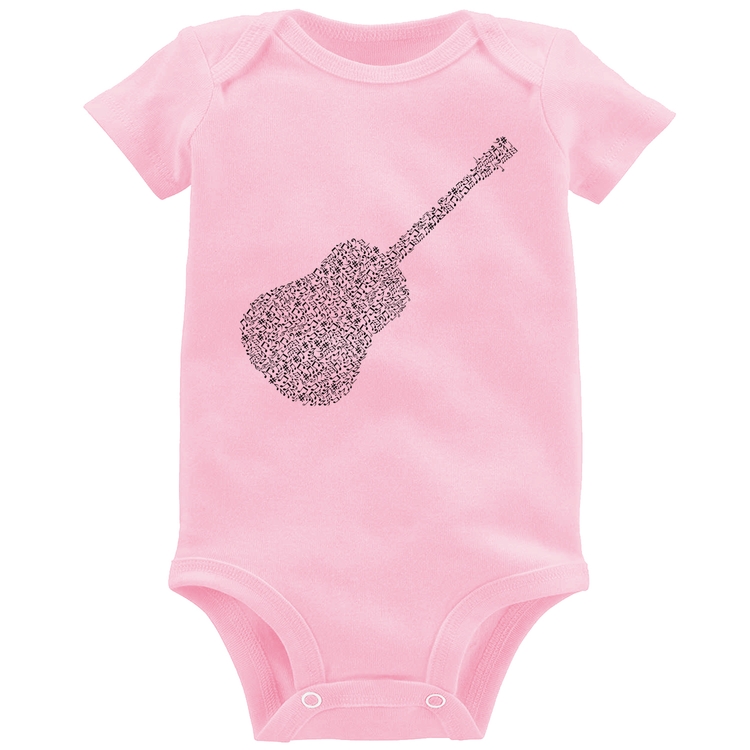Body Bebê Violão Notas Musicais - Rosa Bebê