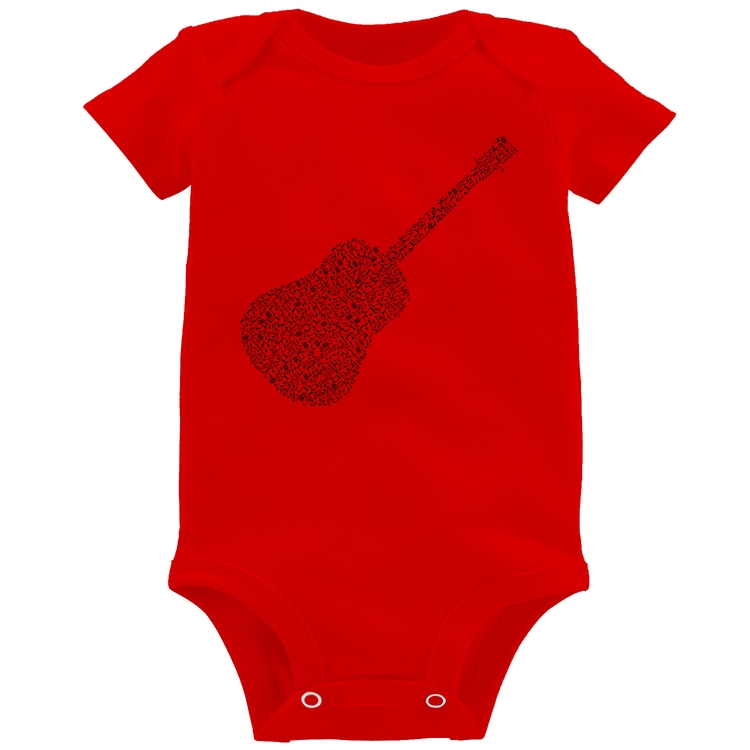 Body Bebê Violão Notas Musicais - Vermelho
